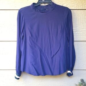 Boden navy mock neck blouse back zip 8